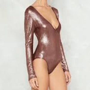 Nasty Gal Plunge Bodysuit in Rose Gold NWT*